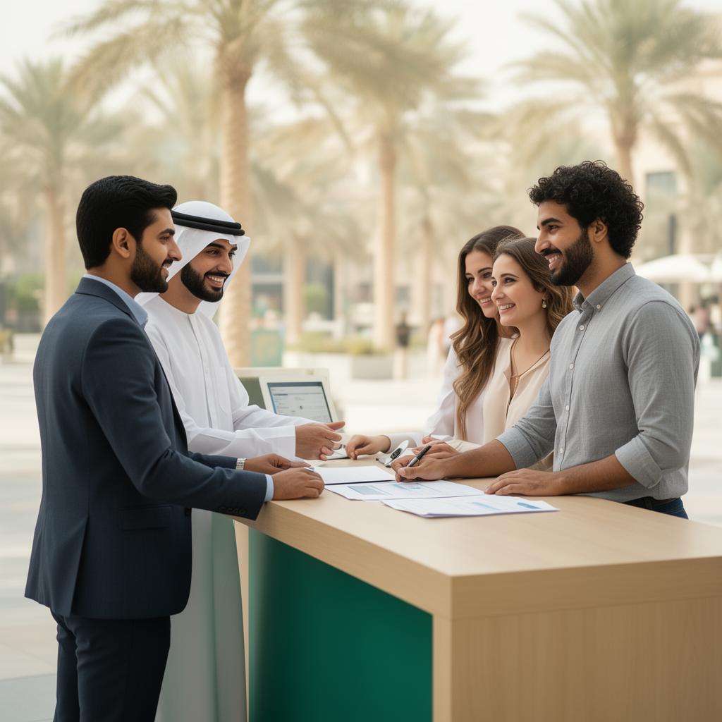 LaDavos team helping clients at a Dubai community kiosk